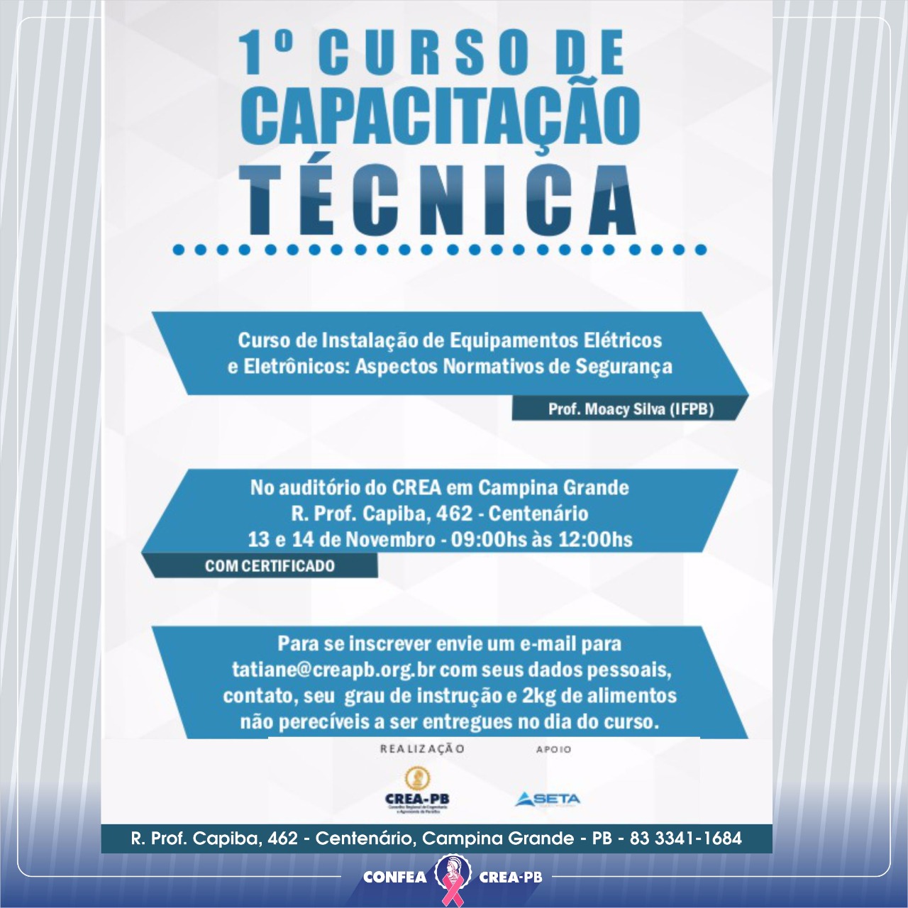 Em Campina Grande, Crea promove capacitação técnica para instalação de equipamentos elétricos e eletrônicos