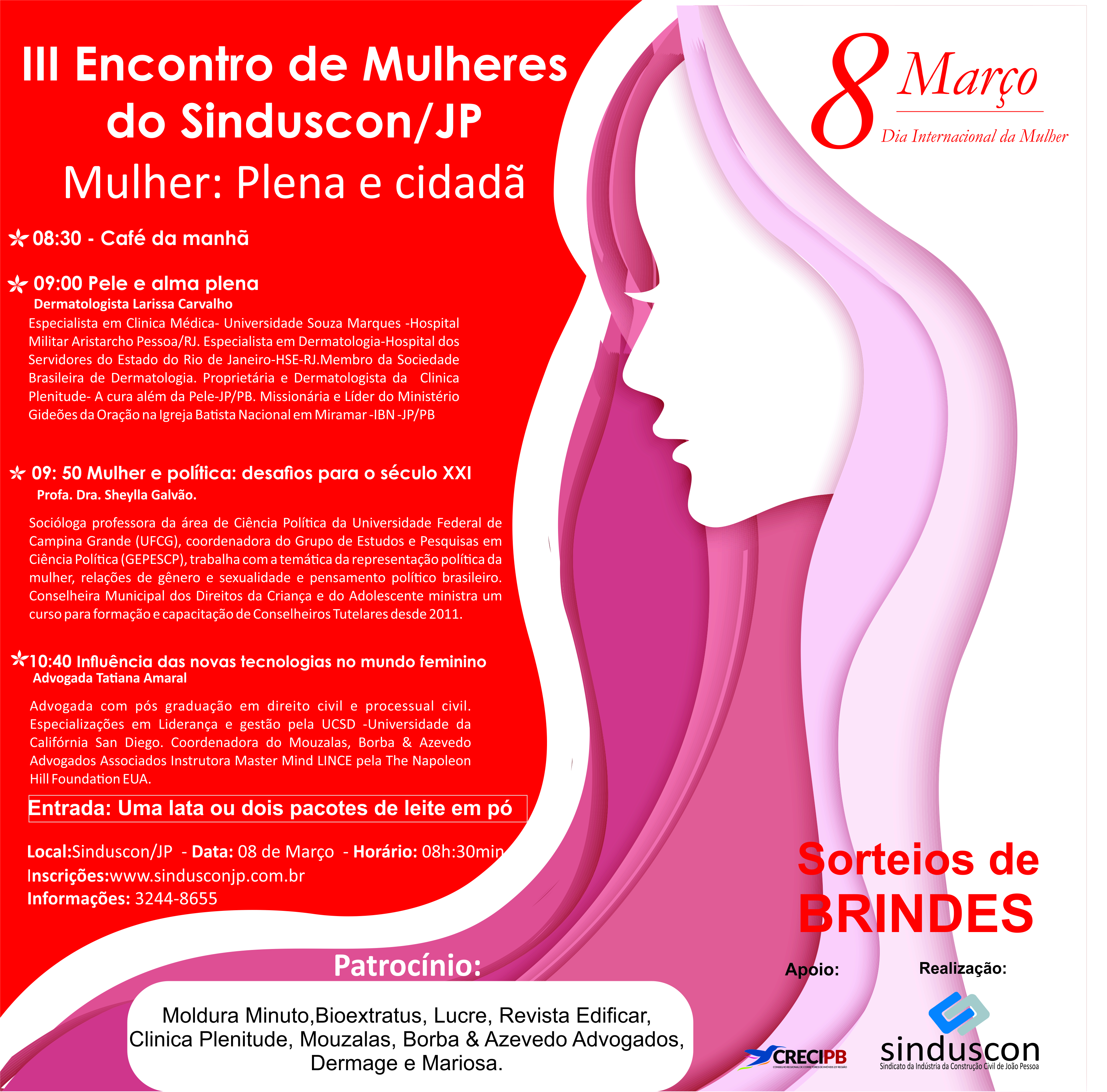 Mulher: Plena e Cidadã é o tema III Encontro de Mulheres do Sinduscon/JP