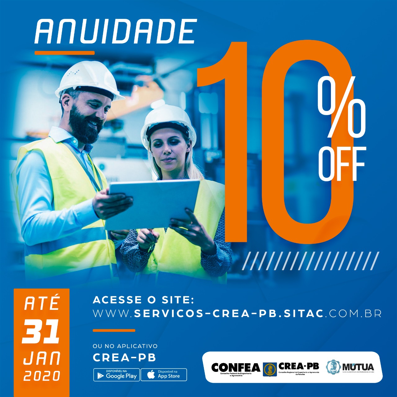 Anuidade 2020 do Crea-PB está disponível para pagamento; Aproveite 10% de desconto até 31/01