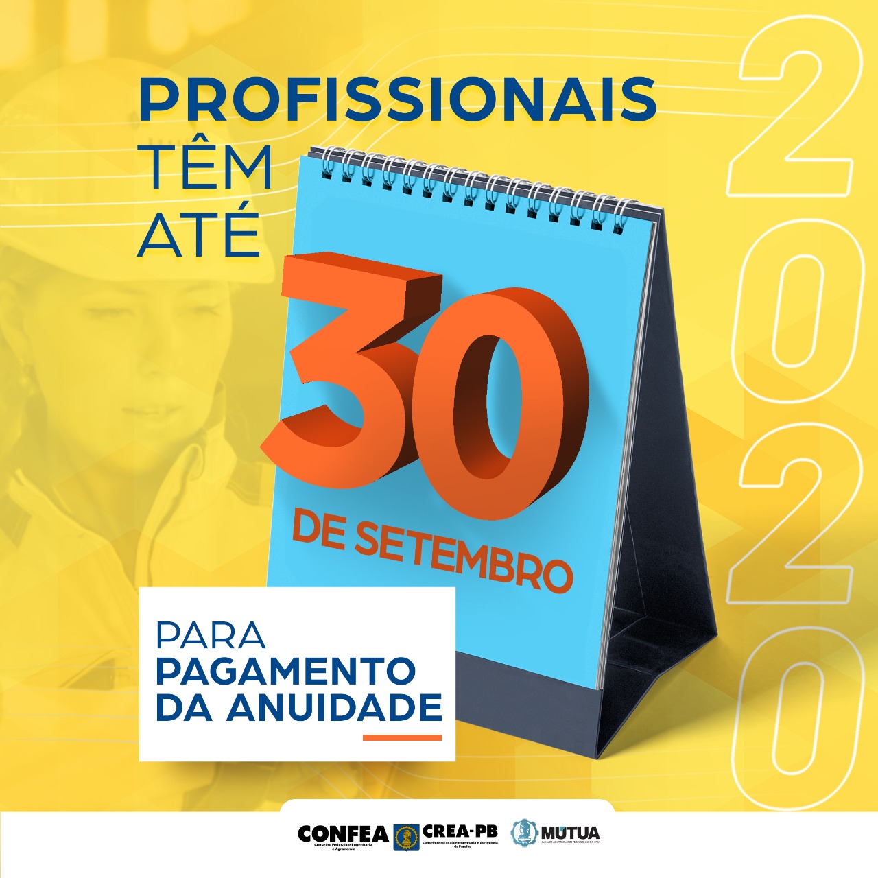 Profissionais têm até 30 de setembro para pagamento da Anuidade 2020