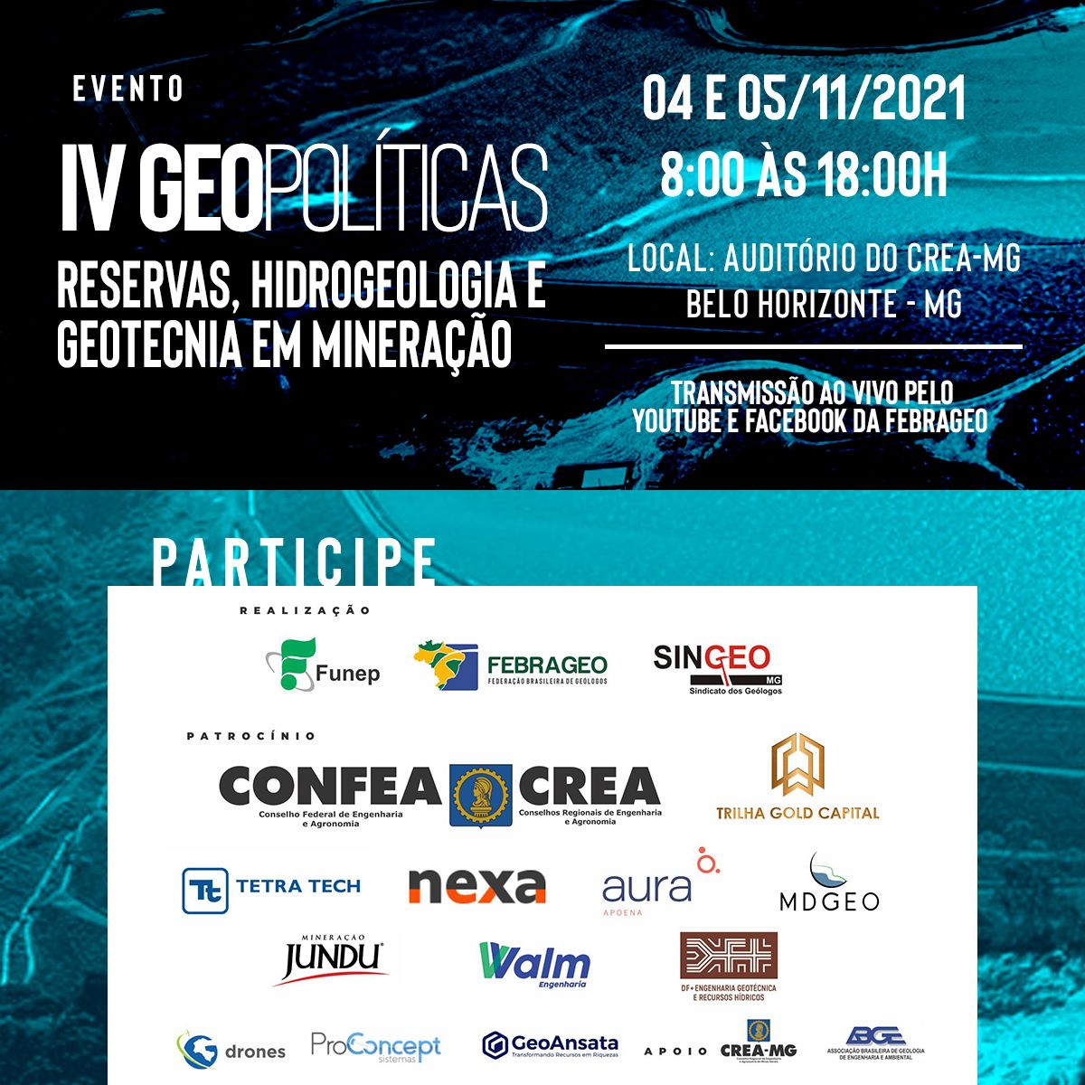 IV GEO Políticas: Reservas, Hidrogeologia e Geotecnia em Mineração está com inscrições abertas