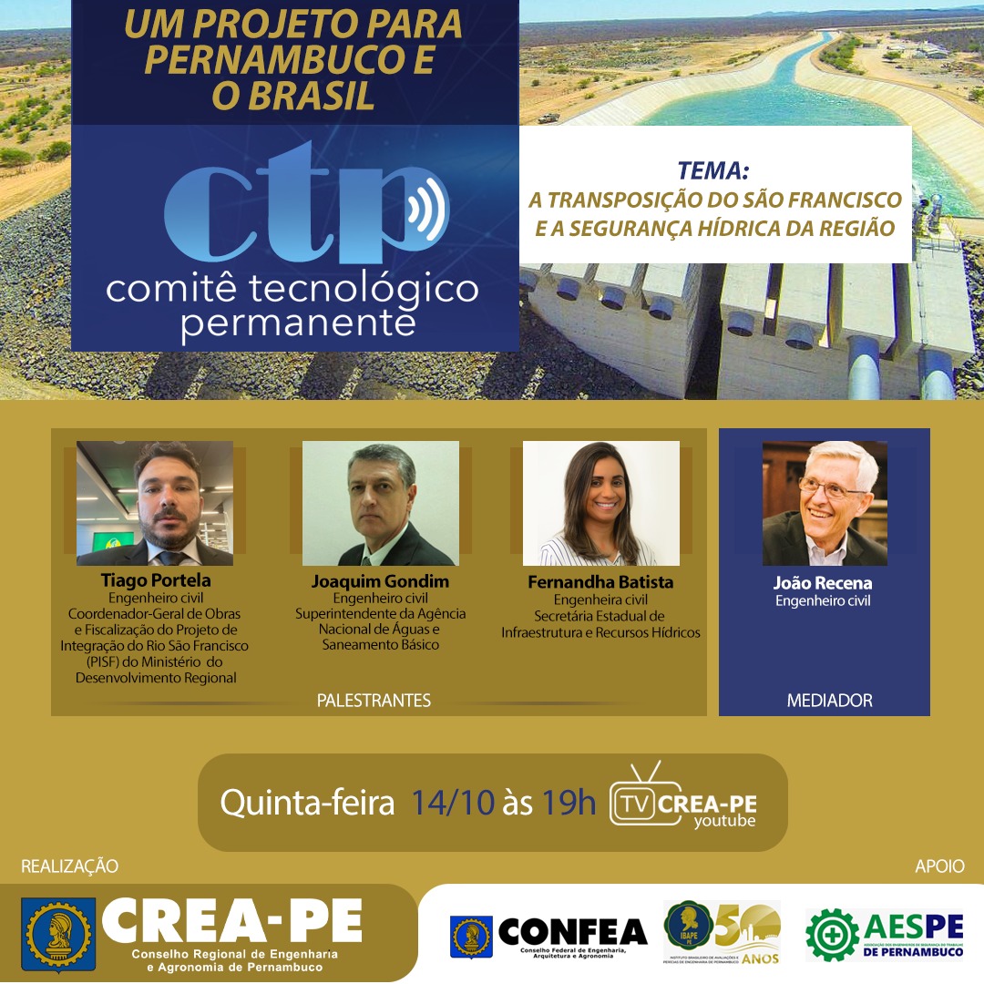 Transposição e segurança hídrica serão tema de debate promovido pelo Crea-PE
